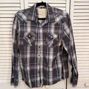 American Eagle Outfitters Men's Blue and White Plaid Shirt